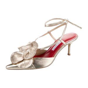 Carolina Herrera Leather Floral Print Slingback Pumps